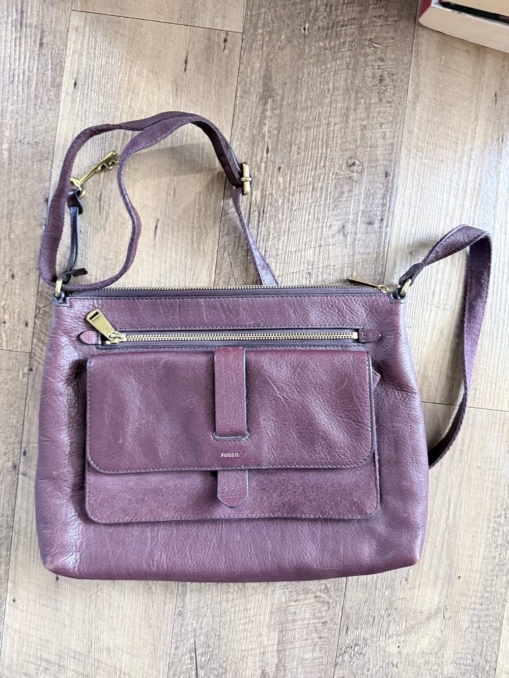 Fossil Leather Crossbody Bag - Plum/Burgundy